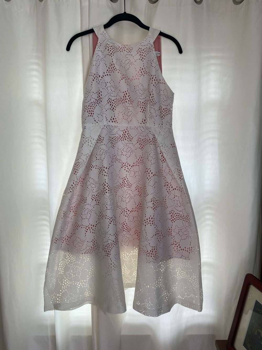 Chicwish Halter Neck Laser Cut Lace Dress with Pink Lining